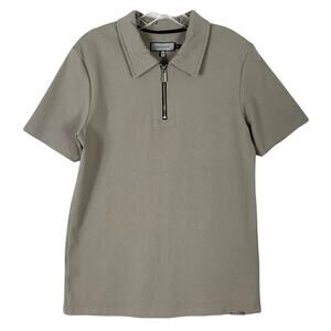 NWOT MAUVAIS Polo Shirt Men M Grey Logo Metal Zip Short Sleeve Stretch Rayon